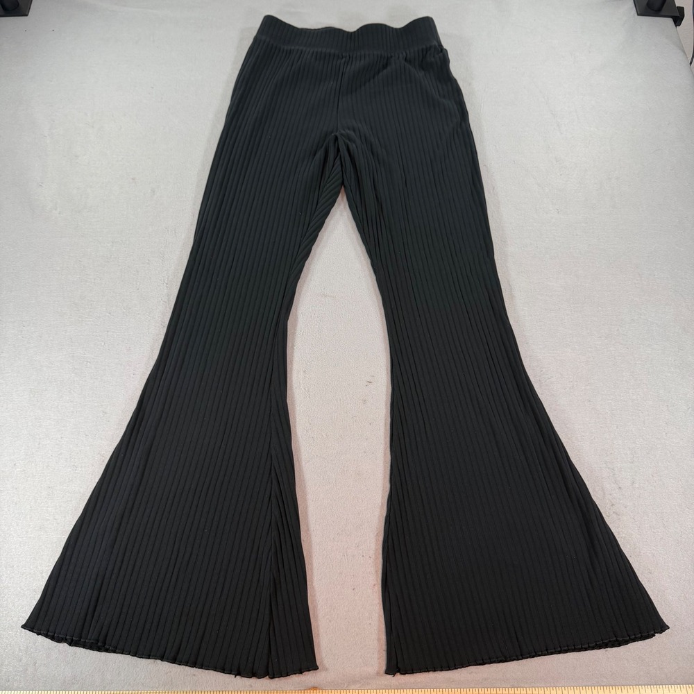Nike Ribbed Knit Flare Pants Black High Rise Bell Bottom Womens Small